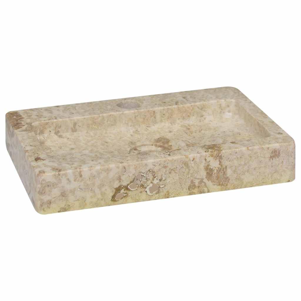 vidaXL Sink Wash Basin Washroom Sink Bathroom Natural Stone Basin Toilet Washroom Accessory Washing Tool Indoor Cream 38x24x6.5 cm Marble