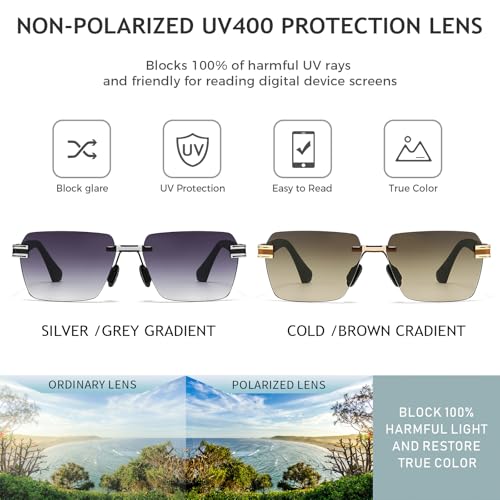 Image of SUNGAIT Rimless Rectangle Sunglasses Square Frameless Shades for Men Women Y2K Vintage UV Protection