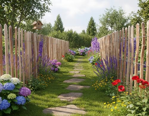 Sevico Staketenzaun imprägniert Haselnuss Holzzaun Haselnussholz Zaunlatte Rollzaun Kastanienzaun Gartenzaun 80 cm x 5m, Lattenabstand: 7-8 cm