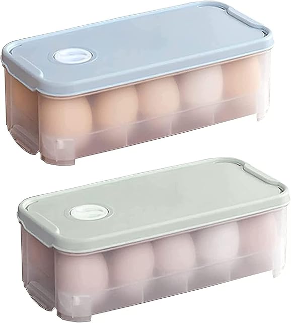 Plastic Fridge Egg Trays Storage Container 2pcs Egg Holder Storage Container Plastic Portable Stackable Transparent Refrigerator Egg Holder With Lid For 10 Eggs,For Fridge Kitchen Camping Picnic