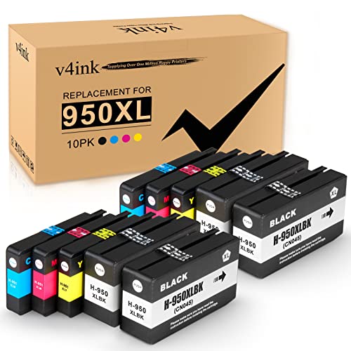 V4Ink 10Pk 950Xl 951Xl Compatible Ink Cartridge Replacement For Hp 950Xl 951Xl 950 951 Ink Large Capacity For Officejet Pro 8100 8110 8600 8610 8615 8616 8620 8625 8630 8650 251Dw 276Dw (4Bk+2C+2M+2Y) #TOP21