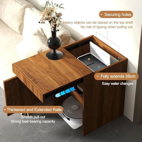 Robot Vacuum Storage Cabinet, Self-Emptying Sweeper Stand with Doors, Hidden Side Table for Robot Mop, Modern White Furniture Organizer, Space-Saving Design.