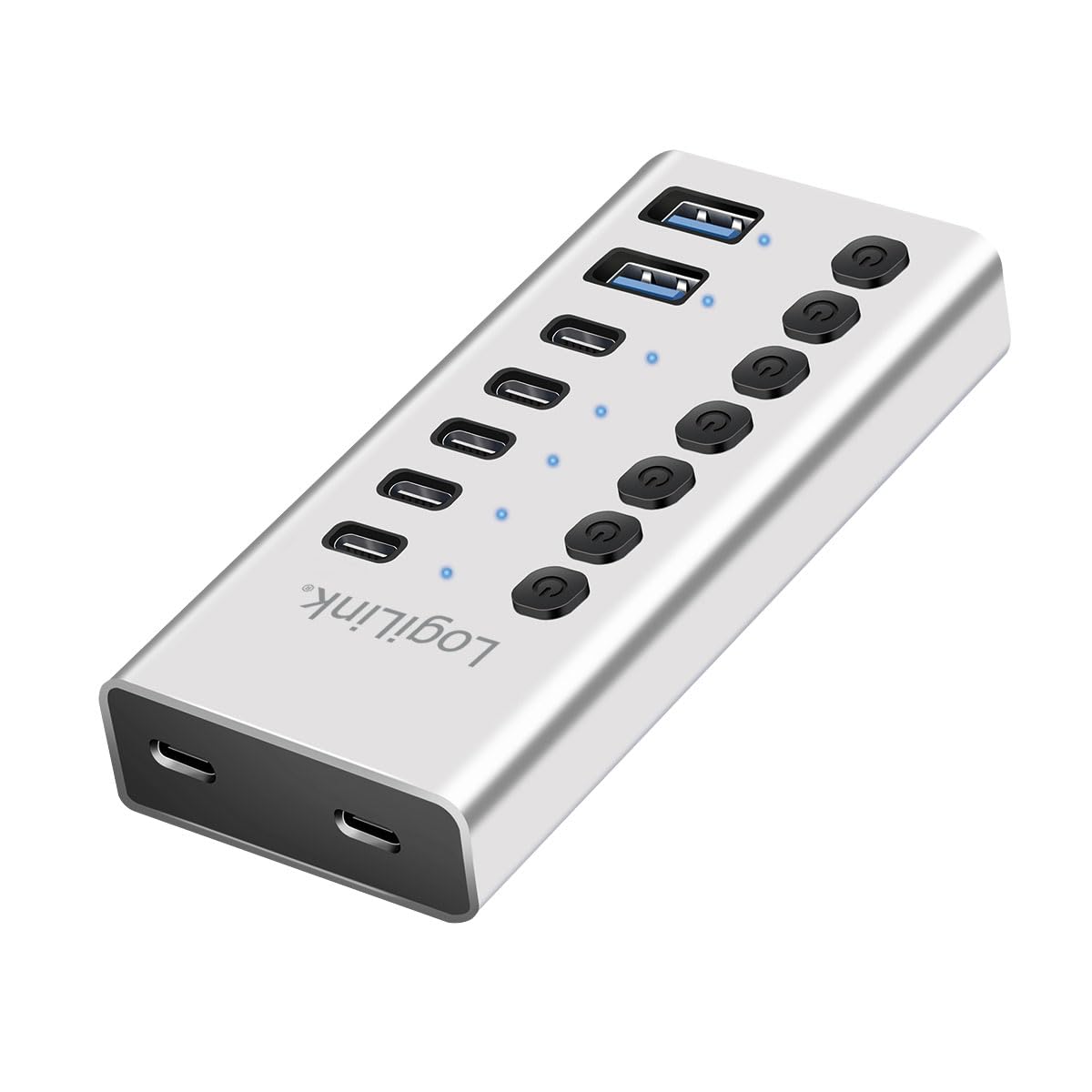LogiLink UA0447 - Hub USB 3.2 Gen1 con 7 Puertos y Cable/Adaptador, USB Tipo A y USB Tipo C, Interruptor de Encendido/Apagado, Aluminio