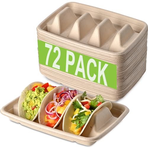 72 Pcs Disposable Taco Plates, Taco Holder & Fiesta Tray Set for Party