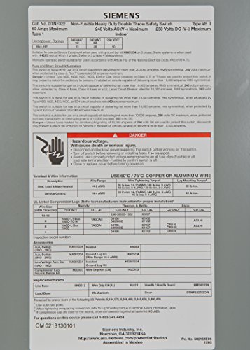 Siemens Dtnf322 60-Amp 3 Pole 240-Volt 3 Wire Non-Fused Double Throw Safety Switches #TOP2