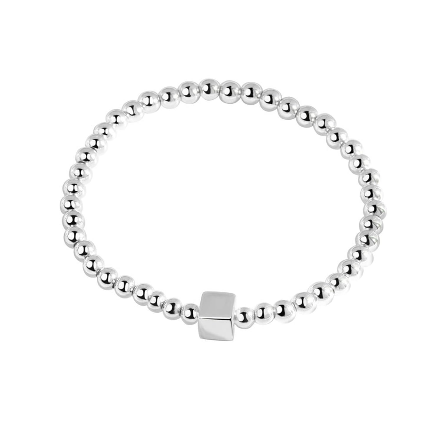 WPPHXY 925 Sterling Silver Handmade Strand Chain Bracelet 4mm Bead Ball Stretch Bracelets for Women Silver Jewelry Gift