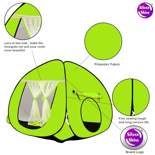 Image of SILVER SHINE Foldable Kids Play Tent House | Pop-Up Playhouse for Boys & Girls (Up to 10 Years) | Multi-Purpose Indoor & Outdoor Tent with Mosquito Net | Fun & Colorful Green Theme