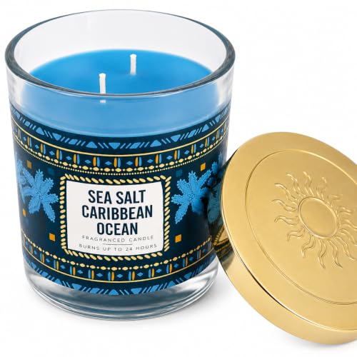 Image of Ocean Breeze Glass Jar Candle with Gold Lid, Sea Salt Inspired Home Fragrance for Relaxation & Home Décor