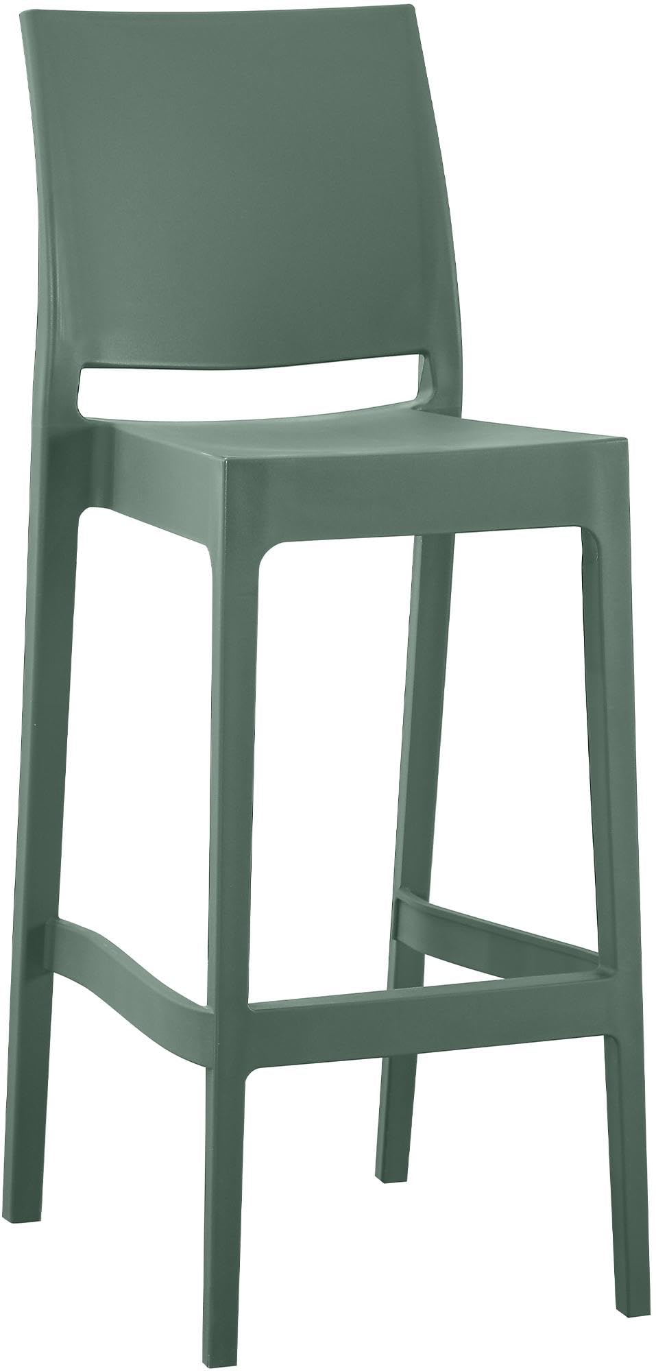CLP Taburete Alto Exterior apilable Flamur, Taburete de jardín de plástico Resistente a la Intemperie y a los Rayos UV, soporta hasta 150 kg, Color:Oliva