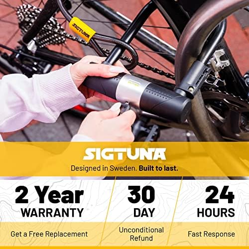 SIGTUNA Bike Lock - 16mm Heavy Duty Bicycle U Lock Shackle and Mount Holder, 1.2m Steel Chain Cable and 3 High-Security Keys for Road Bike, Electric Bike, Folding Bike, Mountain Bike