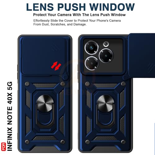 Image of Armor Bumper Back Cover Case for Infinix Note 40X 5G Rotating Camera Cover, Ring Holder & Kickstand | Heavy Duty & 360 Degree Protection Infinix Note 40X 5G Back Cover (Blue)