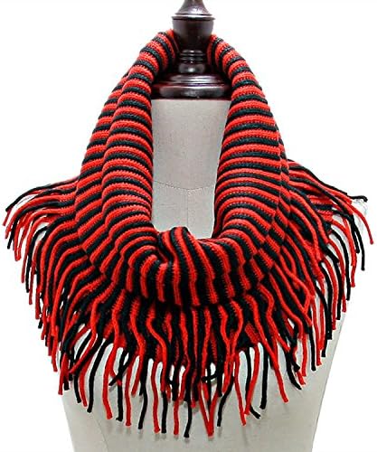 University of Georgia Bulldogs Inspired Red and Black Snood Tube Knit Gameday Scarf with Fringes