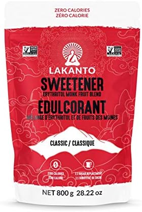 Lakanto Classic Monkfruit Sweetener with Erythritol - White Sugar Substitute, Zero Calorie, Keto Diet Friendly, Zero Net Carbs, Zero Glycemic, Baking, Extract, Sugar Replacement (Classic White - 800 g / 1.76 lb)