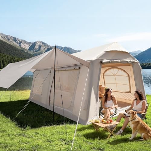 Image of ABORON 10-12 Person Inflatable Camping Tent, Quick Setup Air Tent with Hand Pump, Spacious 2-Room Family Cabin Tent with PU3000mm Waterproof Fabric & Large Windows for Outdoor Camping