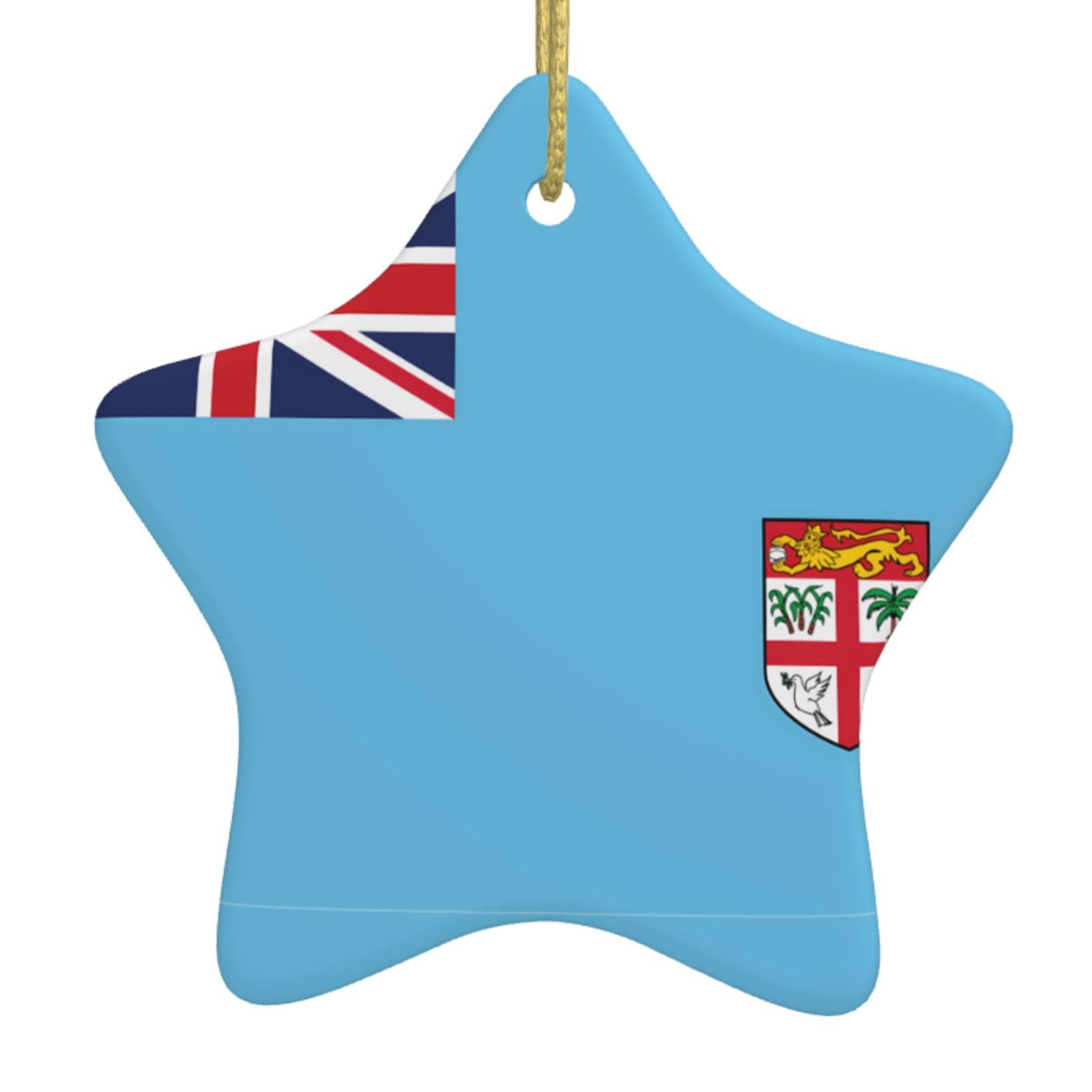 Fiji Flag Christmas Ceramic Star Pendant with Punched Holes and Gold Wire Rope, Christmas Tree Home Decoration