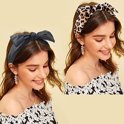 Begood Bow Headbands For Women, Pu Headbands Leopard Print Wide Headbands Fashionable Leather Headbands Hair Hoop Designer Headbands Turban Hair Accessories For Girls 2Pcs #TOP4