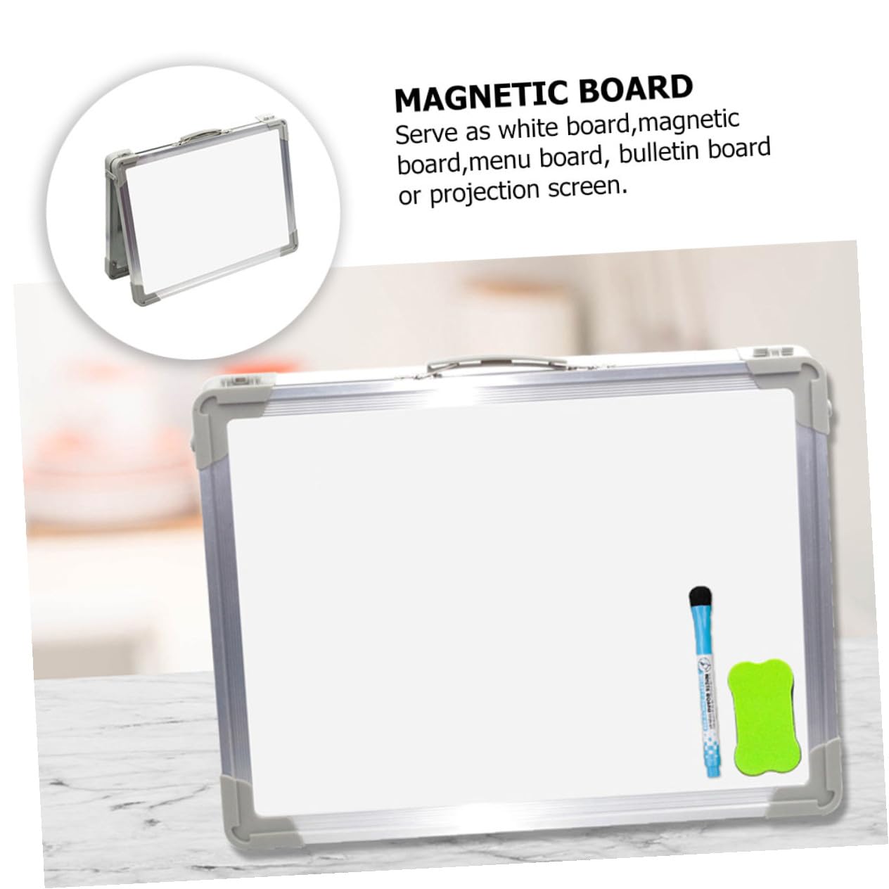 Gadpiparty Lavagna per Scrittura Superficie Liscia Bianca Magnetica Bifacciale Portatile in Lega di Alluminio e Abs da Tavolo per Casa e Intrattenimento