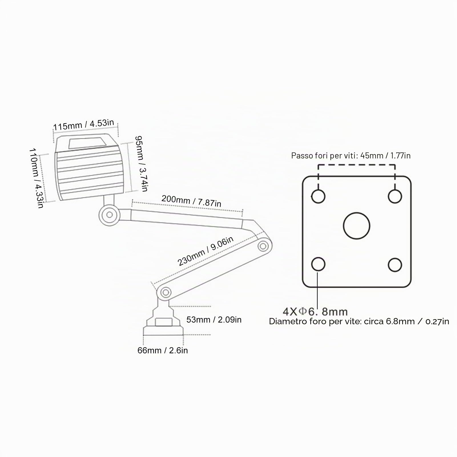 Luce per Macchina con Braccio Flessibile, 12W 24V Lampada da Lavoro Pieghevole a LED Impermeabile in Lega di Alluminio Luce da Banco Multiuso Ad Angolo Regolabile per