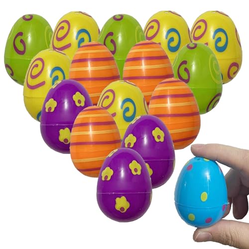 Higoala 24 Printed Plastic Easter Eggs, Fillable Easter Egg Hunt Party Supply Pack - 2.5 inch Assorted Color Plastic Eggs