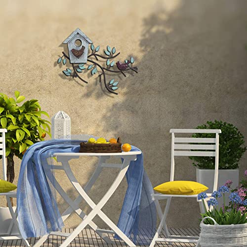 Wayuto Metal Bird Wall Art Decor With Wood Birdhouse Tree Leaf Leaves Branch Cast Iron Hand Crafts Animal Sculptures Hanging For Balcony Garden Home Office Back Yard Patio Indoor Outdoor #TOP3