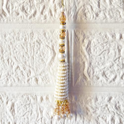 Image of Adikala Craft Store Handmade Ethnic Latkan Tassel Set of 2 for Saree Pallu, Blouse, Suits, Dupatta, Lehenga Decor (White French Wire)