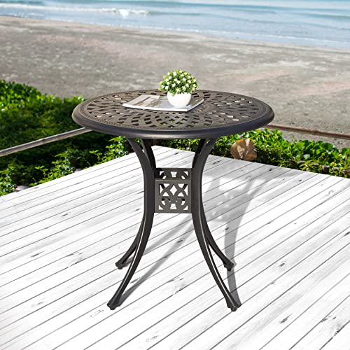 Image of NUU GARDEN 30 Inch Patio Dining Table, Cast Aluminum Round Outdoor Table with Umbrella Hole for Patio, Backyard, Deck-Black