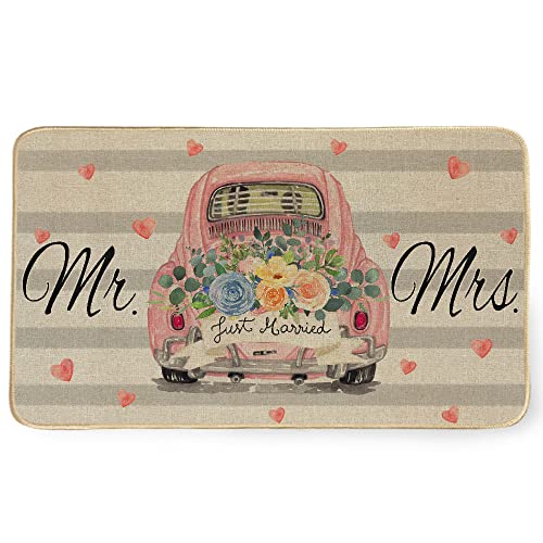 Geeory Flower Truck Mr Mrs Decorative Door Mat Love Decorations Floor Mat Wedding Farmhouse Home Seasonal Decor For Frontdoor Indoor Outdoor Entrance - 17X29Inch Gk011 #TOP9
