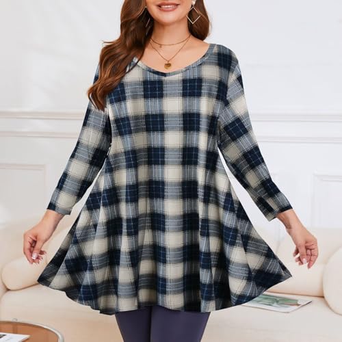 Image of LARACE Tunics 3 /4 Sleeve Plus Size Tops for Women V Neck Loose Fit Flowy Clothing for Leggings