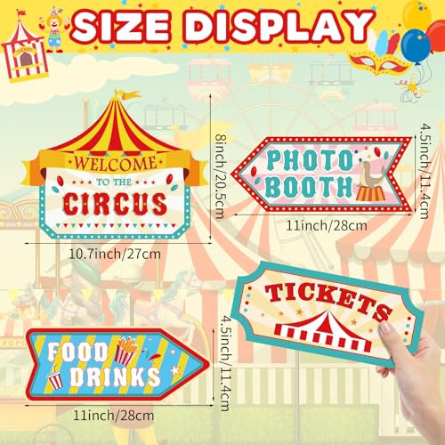 Image of Hooqict 20 Pieces Carnival Decorations Circus Theme Party Directional Signs Carnival Party Signs Welcome to The Circus for Kids Carnival Birthday Party Decorations Supplies