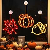 LOLStar Fall Decor Window Lights 2026 Thanksgiving Decorations Acorn Maple Leaves Pumpkin LED Lights with Suction Cups Battery Operated(Exclusive) Slow Fade Mode Timer Autumn Decorations for Home
