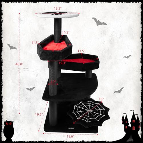 Árbol gato gótico Kamaboko 63x51x19 cm negro con cama ataúd miniatura 2