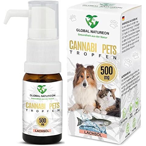 GLOBAL NATUREON® Cannabi Pets Öl 500 mg (30 ml) auf Lachsölbasis, Beruhigungsmittel für Hunde und Katzen, Tropfen gegen Angst, Stress & für Reise, Naturprodukt für Tiere, ohne Konservierungsstoffe Cover