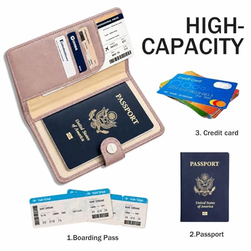 Image of ZOPPEN Passport Holder for Travel Essentials, RFID Blocking PU Leather Water-Resistant Lightweight Passport Cover with Multiple Card Slots, Easy to Carry Travel Wallet for Women Men, Dusty Pink