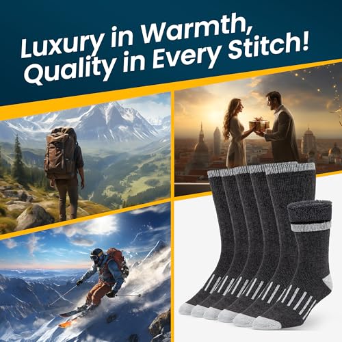 Image of Alvada Mens Merino Wool Crew Socks Thermal and Warm Socks for Winter Work Hiking Running 3 Pairs