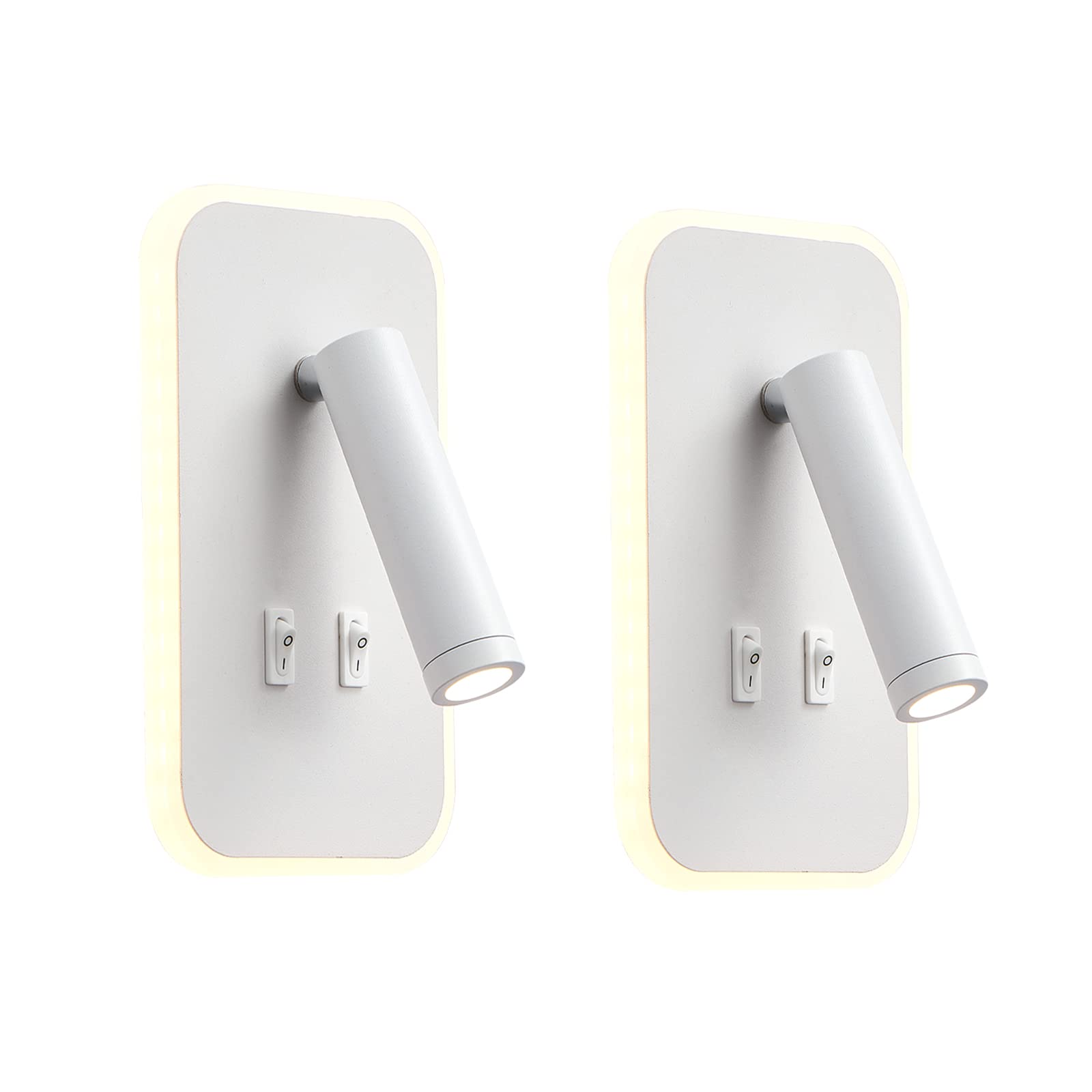 uksunvi LED Wall Mounted Lamp,Bedside Reading Wall Light,12W LED Wall Lamp, Adjustable Spotlight οΌ3W +9W 3000K Warm LightοΌ (2PCS White Rectangles)
