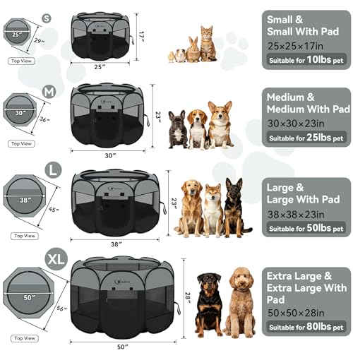 Image of Siedihit Dog Cat Playpen with Washable Pee Pad, Puppy Pet Playpen Indoor for Small Dog Crate Tent Cage Outdoor, Portable Pop Up Dogs Enclosure Kennel with Carrying Case,Dark Grey