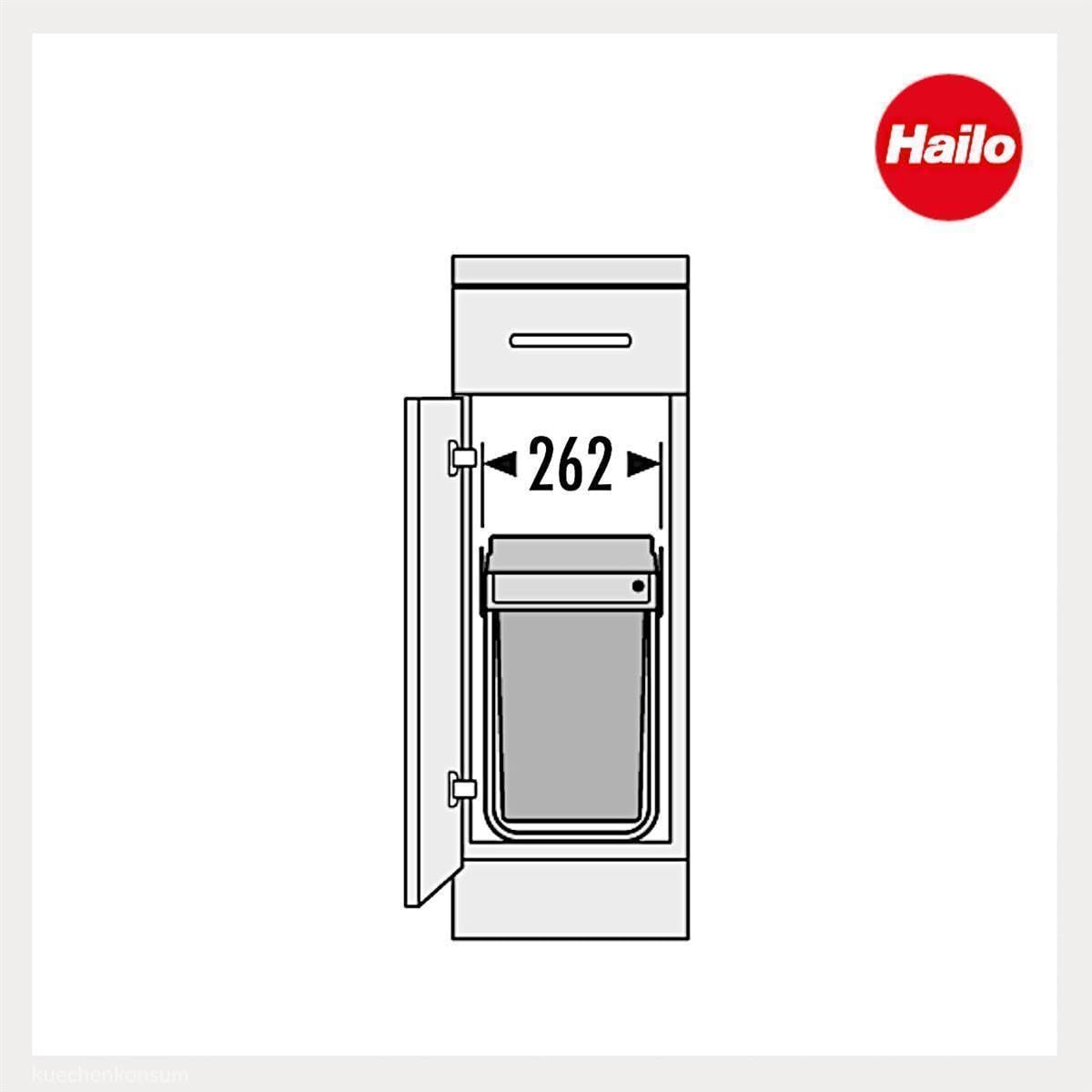 Hailo Abfallsammler Tandem 365010 | 2fach Einbau-Mülleimer | für Schränke ab 300 mm Breite | Bequemer Handauszug auf Rollenführung | Silber und Kunststoff Anthrazit (2x 15L)