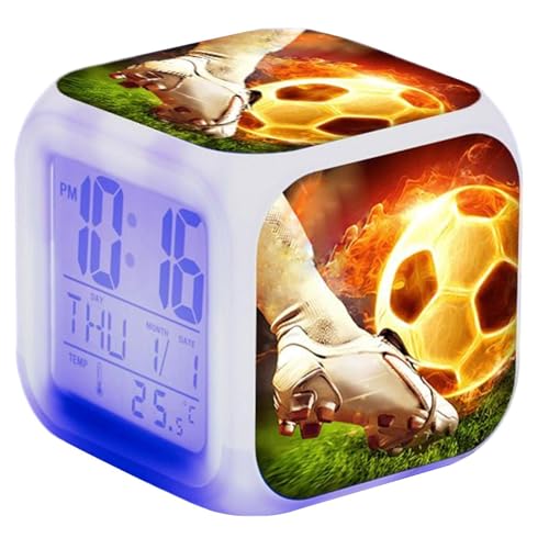 LearnLyrics Despertador Infantil, Despertador LED, Reloj de Mesa con LED, Despertador de Mesita de Fútbol, Reloj de Escritorio, Reloj Digital, Electrónico para la Decoración