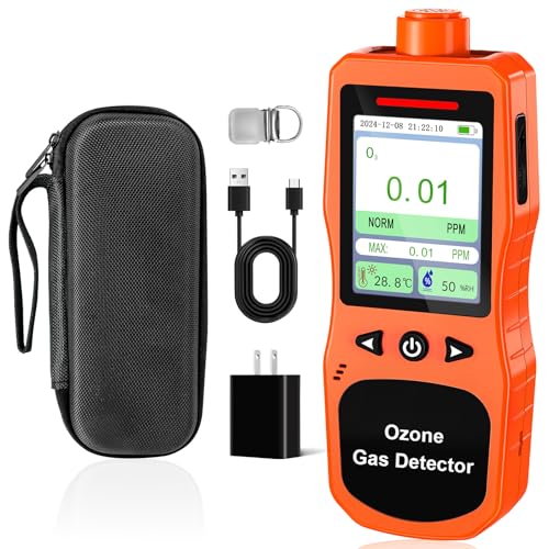 ZYKYCX Portable Ozone Detector 0-20 PPM Ozone Gas Monitor with 0.01 PPM High Resolution 16H Long Battery Life Ozone Meter with Alarm O3 Air Quality Monitor with Temp & Humidity Tester Orange