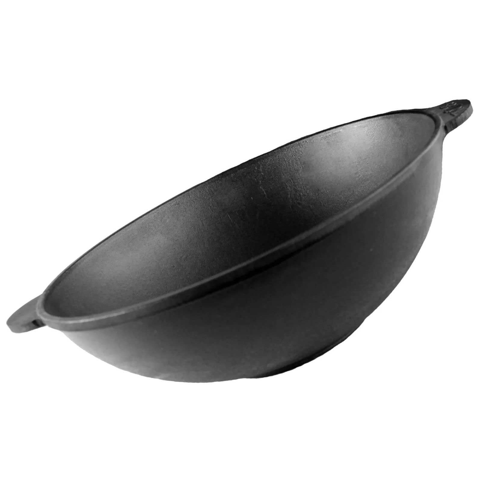 BIG-PAN Padella wok in ghisa, 30 cm, 4,7 l, per tutti i piani cottura, con induzione Asia Wok, Kazan Grill Kazan, per cucina Plov, resistente al forno, Kazan, Cast Iron Pilav