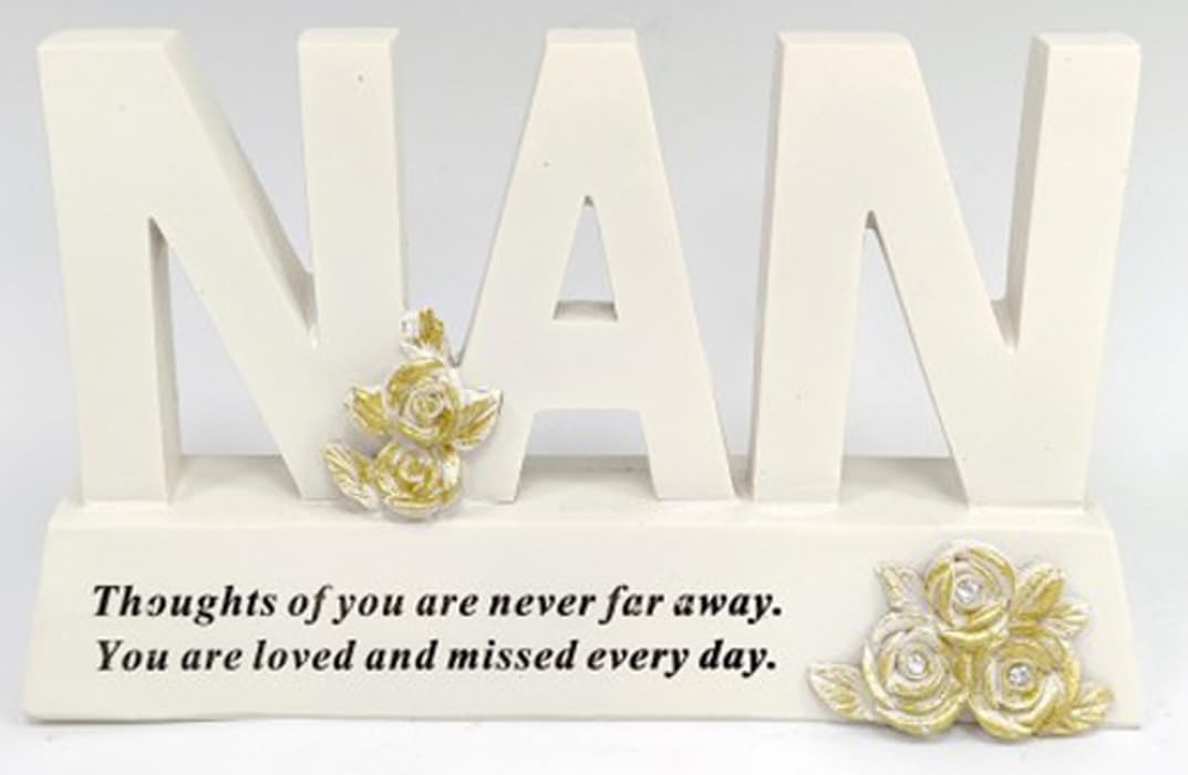 Nan Memorial Plaque Graveside Ornament with Gold Rose Detail – Weatherproof Resin “NAN” Letter Tribute Sign for Grave, Cemetery, Garden or Indoor Remembrance Display