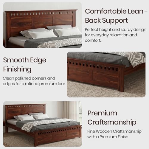 Image of WOODLAB Furniture Solid Sheesham Wood King Size Bed for Bedroom Without Storage Wooden Double Beds for Living Room Honey Finish Cot Bed Furniture