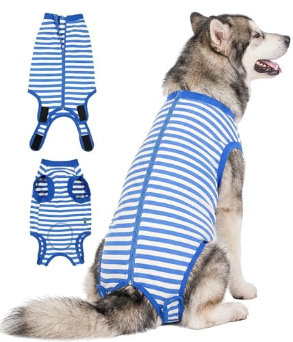 Image of Dog Surgery Recovery Suit Dogs Neuter Spay Female Male Protective Clothes, Blue White M