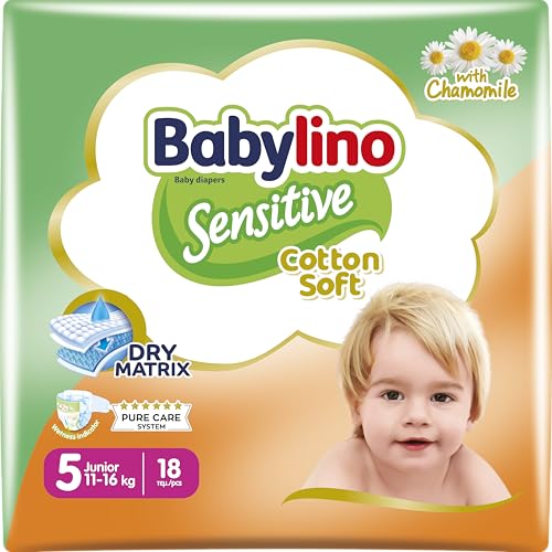 Babylino Sensitive Cotton Soft, Pañales Bebé Talla 5, Junior (11-16 kg), 18 unidades