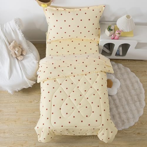 Image of Caressma Polka Dots Yellow Toddler Bedding Set 4 Pieces Kids Comforter Set | Vintage Crib Comforter Set, Includes Comforter, Fitted Sheet, Flat Sheet & Pillowsham, Polka Dots Nursery Toddler Bedding