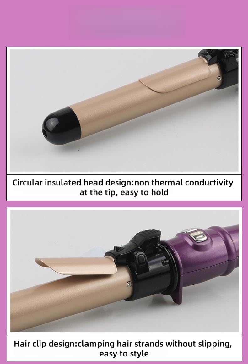 360° Auto Rotating Curling Iron|Curling Iron|Curling Wand |Tourmaline Ceramic Heating | Smart Temp Control (100-230°F) | for All Hair Types |Golden|Heat-Resistant Handle + Tangle-Free Cord