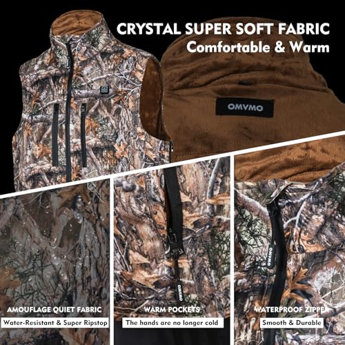 Men’s Heated Camo Vest with 10000mAh Battery Pack,Size Adjustable and Lightweight Vest for Hunting Ice Fishing Skiing.3