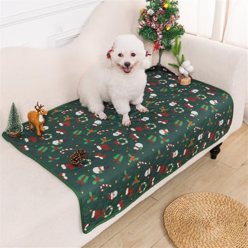 FANSU 2pc Natale Tappetino per Cani, Colore Assorbenti Tappetini Igienici per Cani, Traversine Cani Impermeabile Lavabili, Tappetino per Addestramento del Cane Riutilizzabile (100x70cm,Verde)