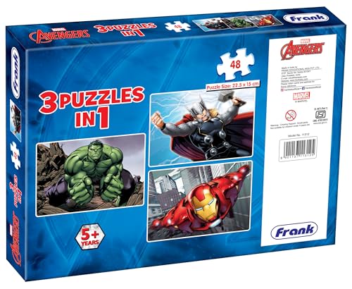 Image of Frank Marvel Avengers Puzzles - 48 Pieces 3 in 1 Jigsaw Puzzles for Kids for Age 5 Years Old and Above - Fun & Challenging Brain Booster Games - 11312