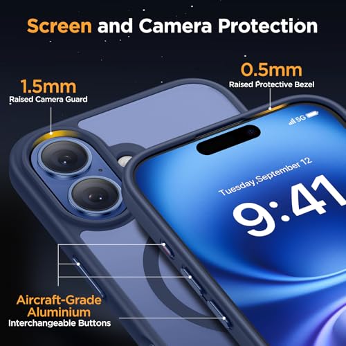 Image of Miracase Magnetic Series for iPhone 16 Case [Compatible with MagSafe] Military-Grade Protection, Anti-Fingerprint, Slim Phone Case for iPhone 16 6.1 inch - Dark Blue